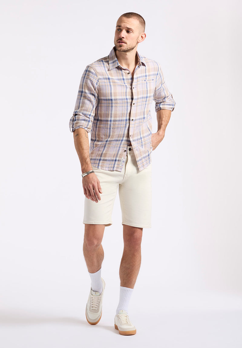 Chemise ajustée à manches longues à carreaux pour homme Simbio, Beige & Bleu - BM24596