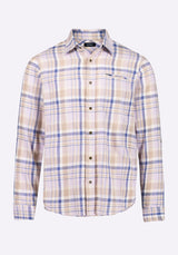 Simbio Men's Long-Sleeve Plaid Button-Up Fitted Shirt, Beige & Blue - BM24596