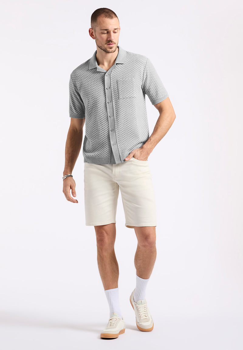 Polo boutonné en jersey jacquard à manches courtes pour homme Willow, Gris chiné - BM24600