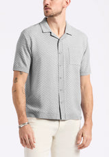 Polo boutonné en jersey jacquard à manches courtes pour homme Willow, Gris chiné - BM24600