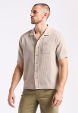 Polo boutonné en jersey jacquard à manches courtes pour homme Willow, Beige tuffet - BM24600