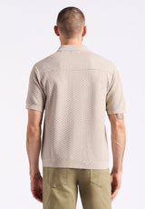 Polo boutonné en jersey jacquard à manches courtes pour homme Willow, Beige tuffet - BM24600