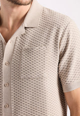 Polo boutonné en jersey jacquard à manches courtes pour homme Willow, Beige tuffet - BM24600