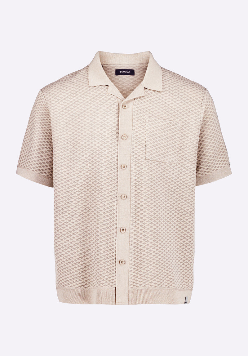 Polo boutonné en jersey jacquard à manches courtes pour homme Willow, Beige tuffet - BM24600