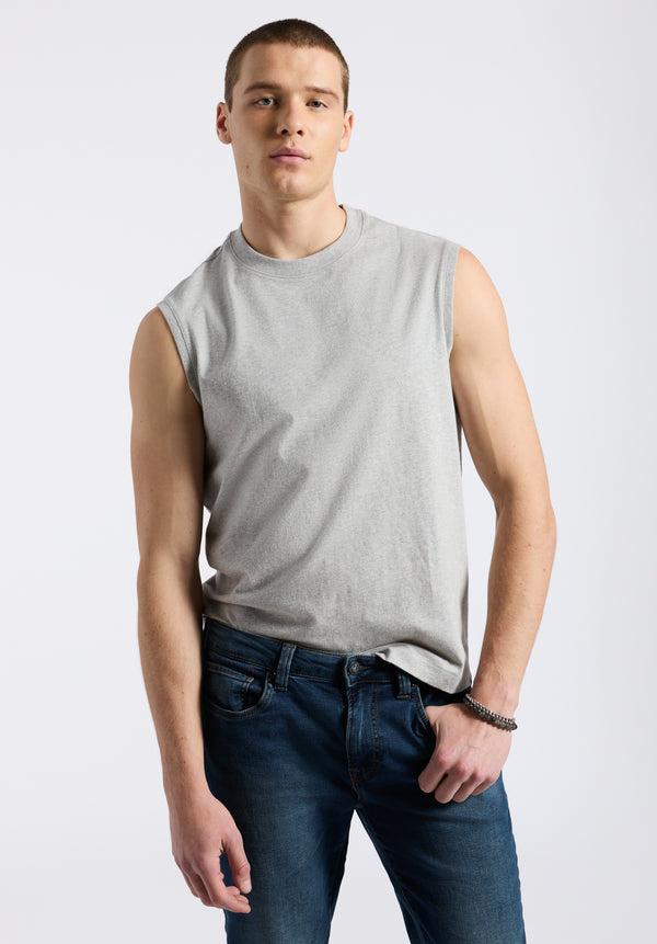 Kingster Men's Sleeveless Crew Neck Relaxed Fit Jersey Tank Top, Heather Grey - BM24601