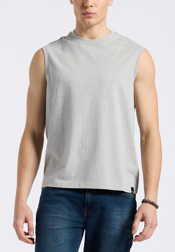 Débardeur en jersey coupe décontractée à col rond pour homme Kingster, Gris chiné - BM24601