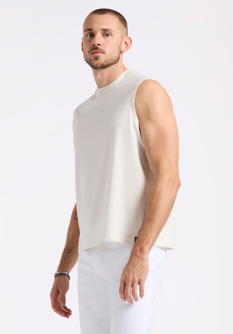 Kingster Men's Sleeveless Crew Neck Relaxed Fit Jersey Tank Top, Milk - BM24601