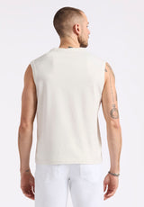 Kingster Men's Sleeveless Crew Neck Relaxed Fit Jersey Tank Top, Milk - BM24601