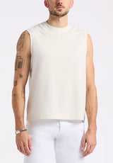 Kingster Men's Sleeveless Crew Neck Relaxed Fit Jersey Tank Top, Milk - BM24601