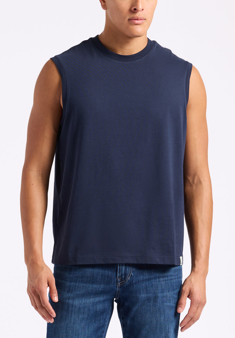 Kingster Men's Sleeveless Crew Neck Relaxed Fit Jersey Tank Top, Midnight Blue - BM24601