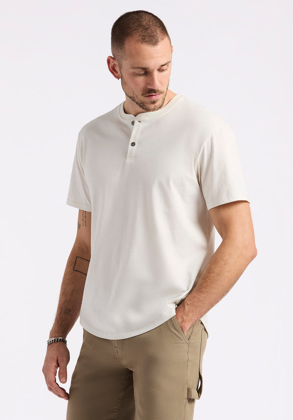 T-shirt Henley en jersey à manches courtes pour homme Kamel, Lait - BM24602