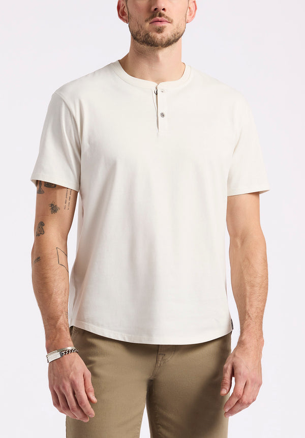 T-shirt Henley en jersey à manches courtes pour homme Kamel, Lait - BM24602