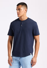 T-shirt Henley en jersey à manches courtes pour homme Kamel, Bleu minuit - BM24602