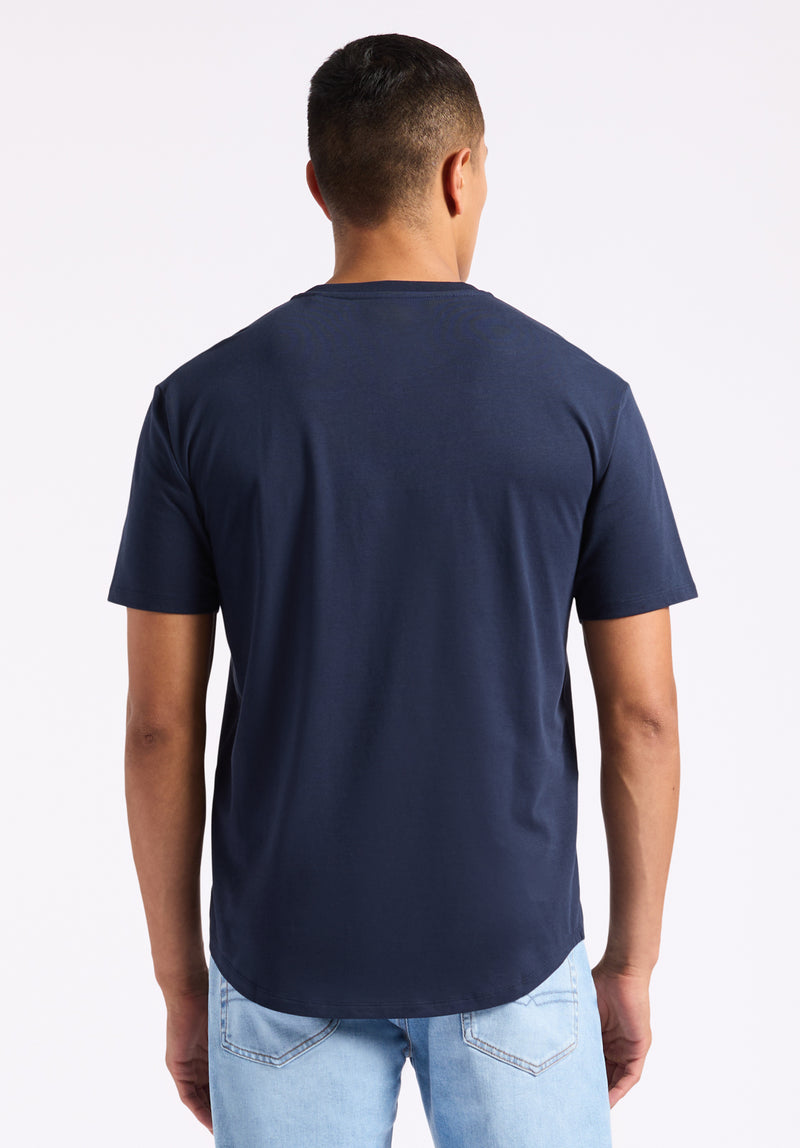 T-shirt Henley en jersey à manches courtes pour homme Kamel, Bleu minuit - BM24602