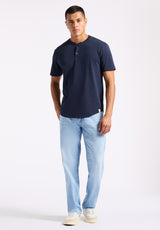 T-shirt Henley en jersey à manches courtes pour homme Kamel, Bleu minuit - BM24602