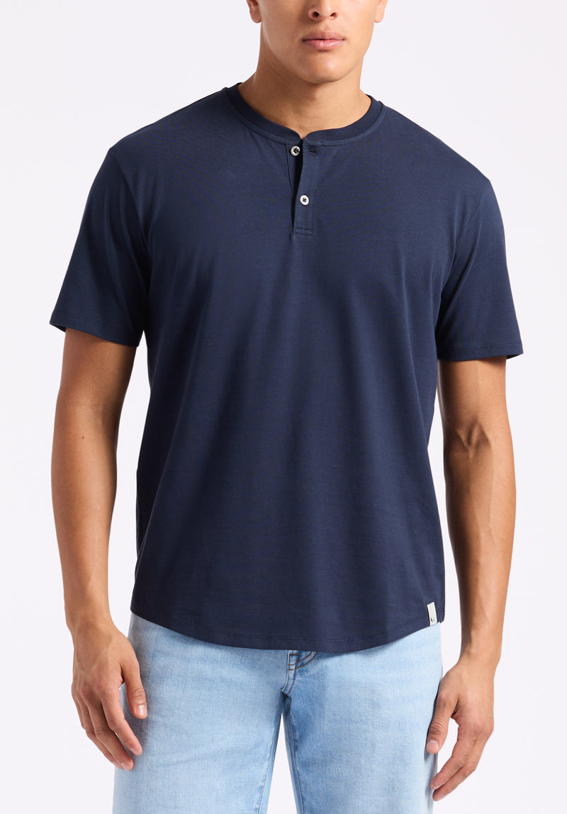 T-shirt Henley en jersey à manches courtes pour homme Kamel, Bleu minuit - BM24602