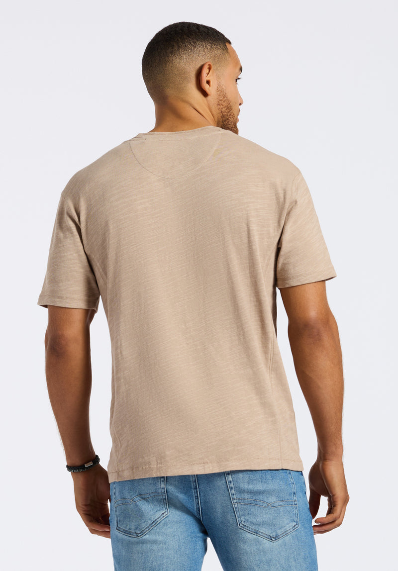 T-shirt Henley en jersey flammé coupe décontractée à manches courtes pour homme Kandido, Beige tuffet - BM24605