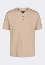 Kandido Men's Short Sleeve Slub Jersey Relaxed Henley Top, Tuffet Beige - BM24605