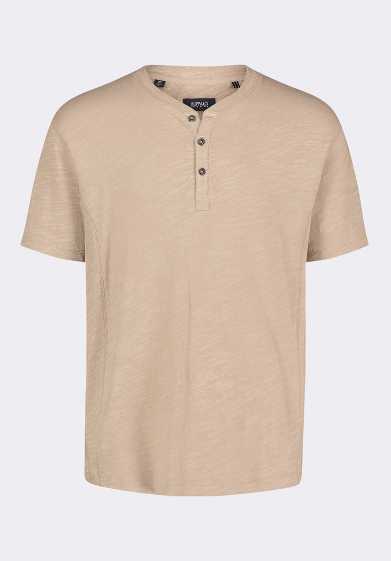 T-shirt Henley en jersey flammé coupe décontractée à manches courtes pour homme Kandido, Beige tuffet - BM24605