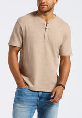 T-shirt Henley en jersey flammé coupe décontractée à manches courtes pour homme Kandido, Beige tuffet - BM24605