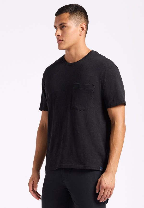 T-shirt en tricot flammé à col rond avec poche pour homme Kander, Noir - BM24606