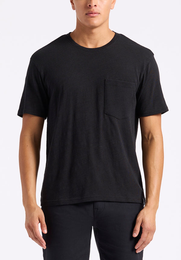 T-shirt en tricot flammé à col rond avec poche pour homme Kander, Noir - BM24606