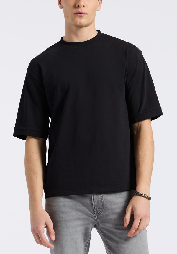 T-shirt en piqué à col rond coupe décontractée pour homme Kinsley, Noir - BM24609