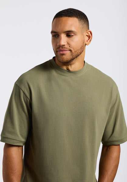 T-shirt en piqué à col rond coupe décontractée pour homme Kinsley, Vert armée - BM24609