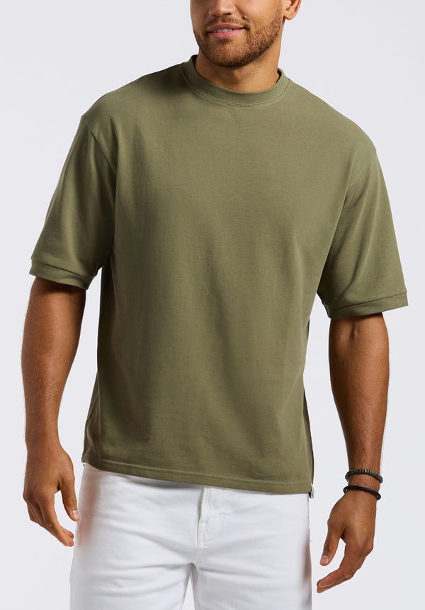 T-shirt en piqué à col rond coupe décontractée pour homme Kinsley, Vert armée - BM24609