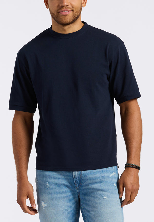 T-shirt en piqué à col rond coupe décontractée pour homme Kinsley, Bleu minuit - BM24609