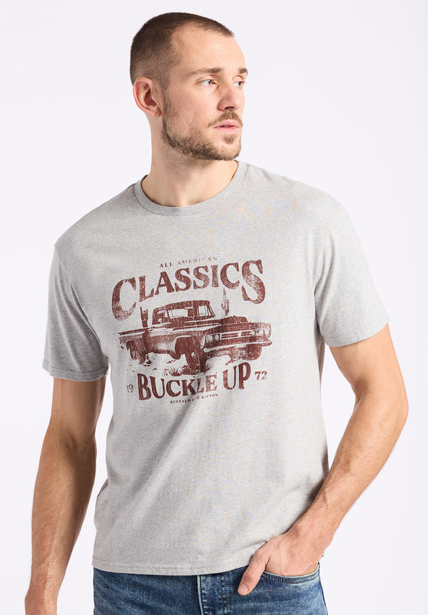 Trige Men's Graphic T-Shirt with Pickup Truck Print, Heather Grey - BM24631