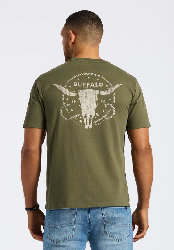 Toftlund Men's Graphic T-Shirt with Bull Skull Print, Fern  - BM24635