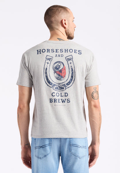 Tastrup Men's Graphic T-Shirt with Horseshoes Print, Heather Grey - BM24637