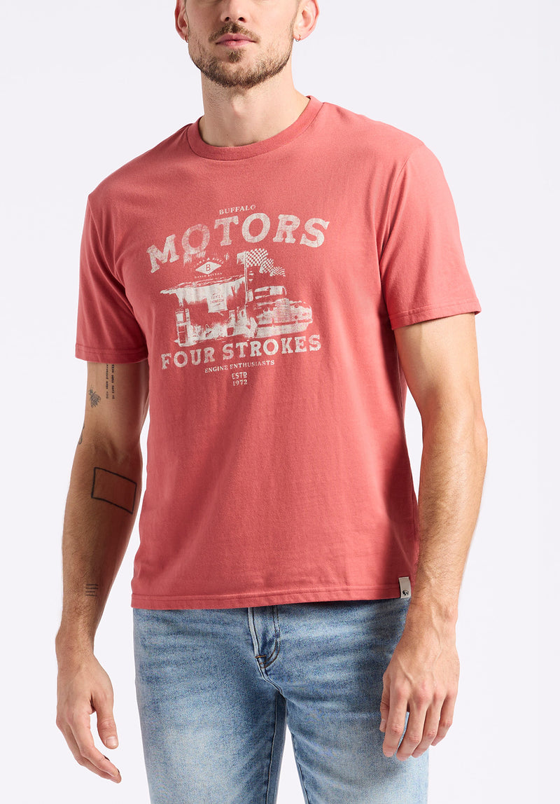 Trokes Men's Graphic T-Shirt with Motors Print, Mineral Red - BM24638