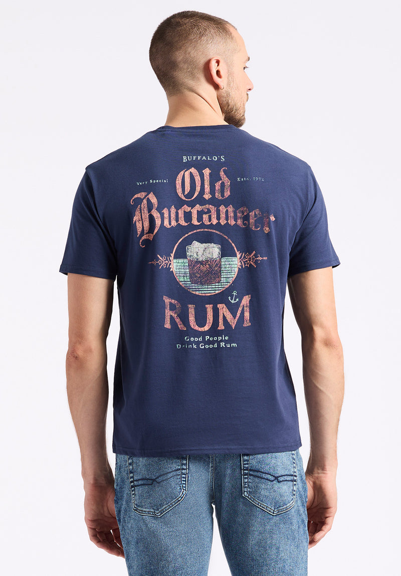 T-shirt graphique avec imprimé rhum pour homme Taneer, marine - BM24642