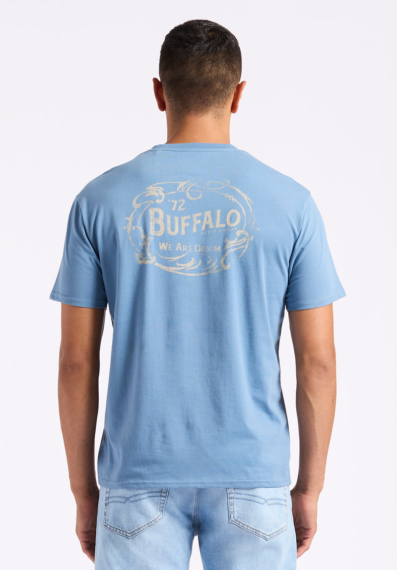 Tuffalo Men's Graphic T-Shirt with "Buffalo" Print, Coronet Blue - BM24644