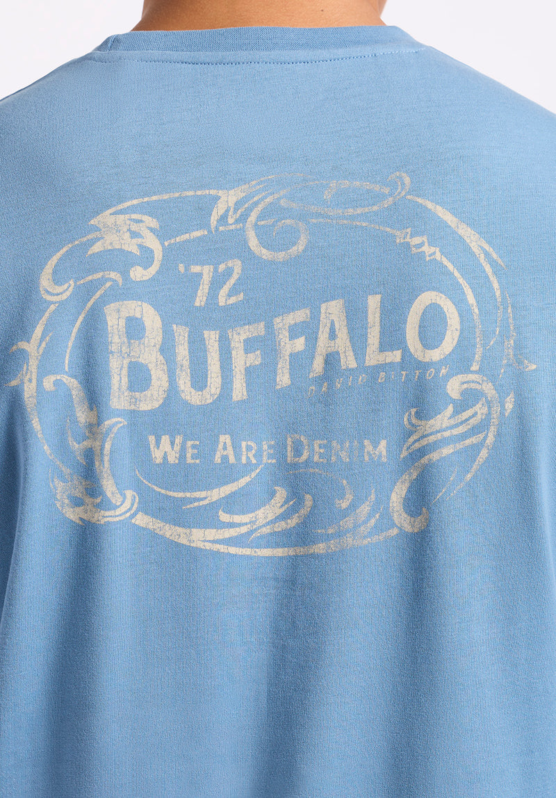 Tuffalo Men's Graphic T-Shirt with "Buffalo" Print, Coronet Blue - BM24644