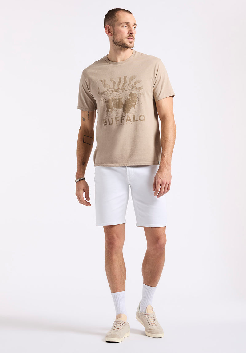 Tison Men's Graphic T-Shirt with Buffalo Print, Tuffet Beige - BM24645