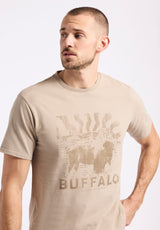 Tison Men's Graphic T-Shirt with Buffalo Print, Tuffet Beige - BM24645