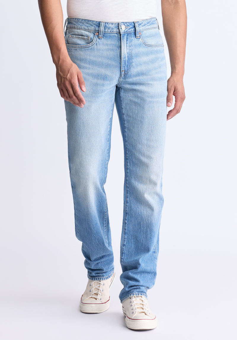 Straight Six Men's Crinkled and Sanded Jeans, Light blue - BM26000