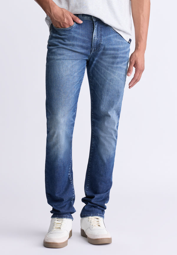 Slim Ash Men's Crinkled and Worn Jeans, Indigo - BM26008