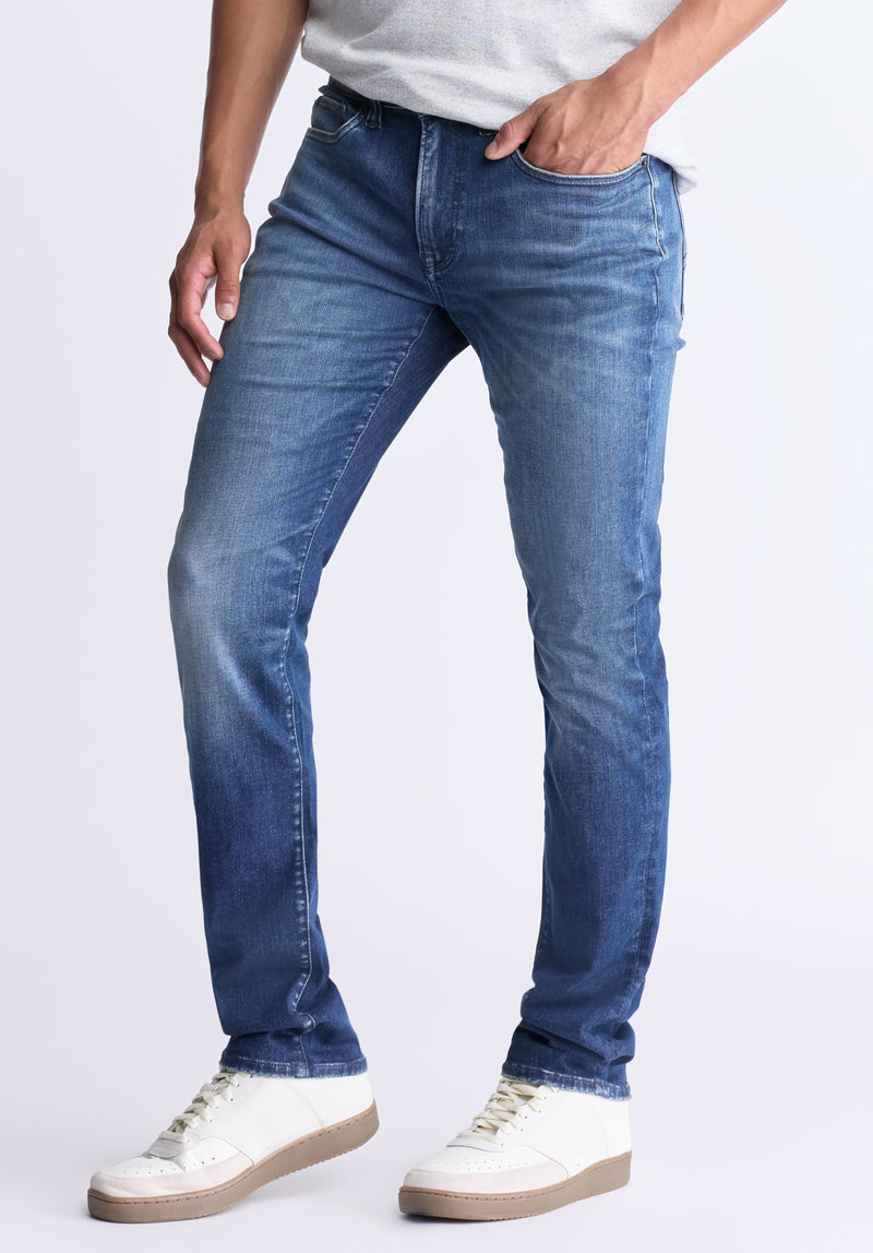 Slim Ash Men's Crinkled and Worn Jeans, Indigo - BM26008