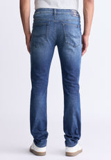 Slim Ash Men's Crinkled and Worn Jeans, Indigo - BM26008