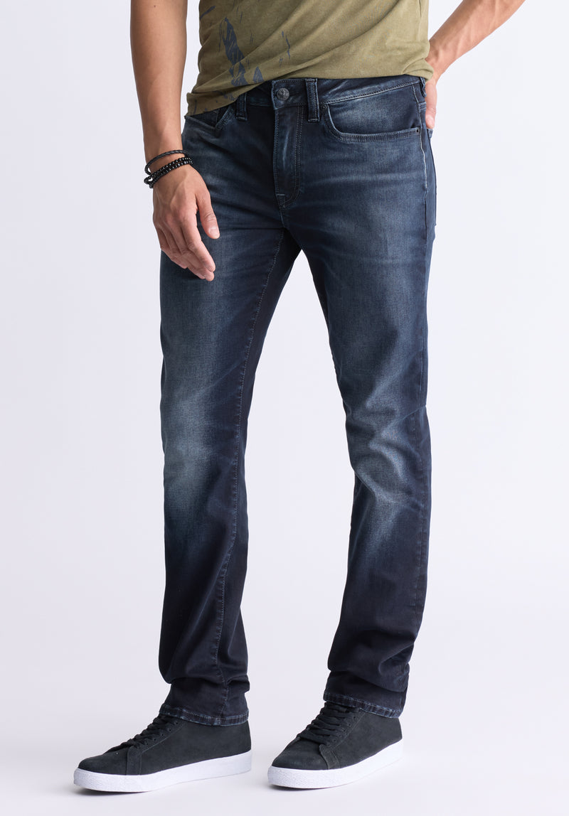 Buffalo David Bitton Slim Ash Men's Jeans, Crinkled and Sanded Dark Indigo - BM26012 Color INDIGO