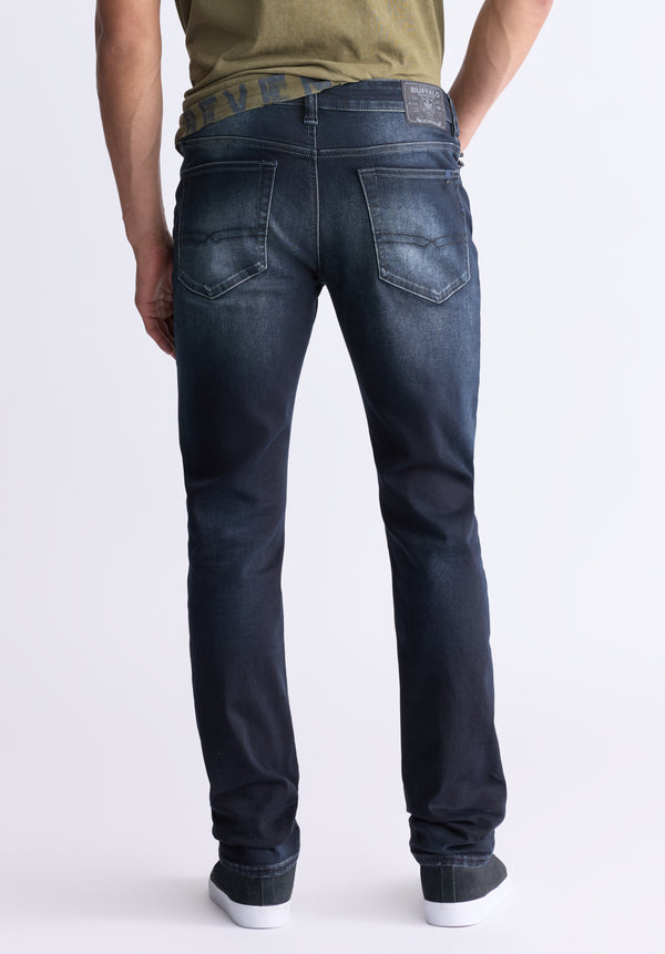 Buffalo David Bitton Slim Ash Men's Jeans, Crinkled and Sanded Dark Indigo - BM26012 Color INDIGO