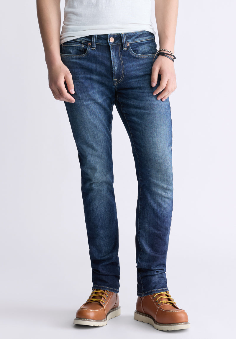 Jean étroit pour homme Slim Ash, indigo contrastant - BM26024