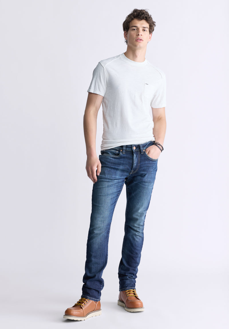 Jean étroit pour homme Slim Ash, indigo contrastant - BM26024