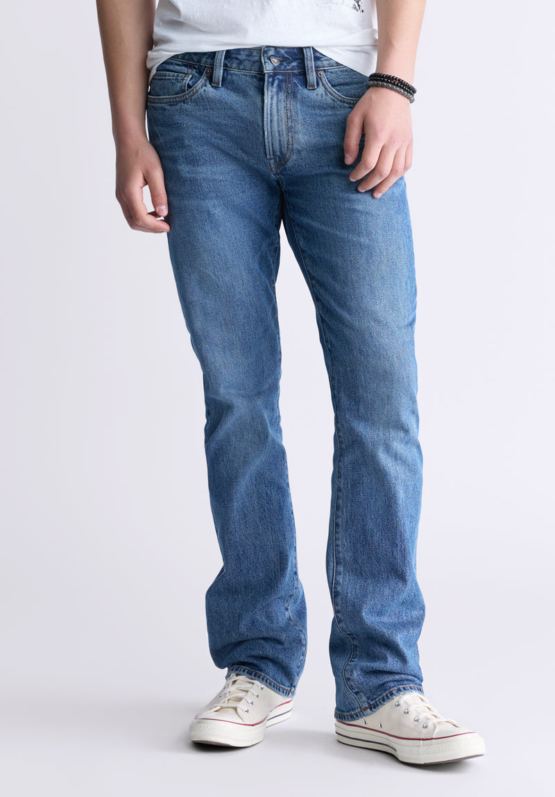 Slim Bootcut King Men's Jeans, Creased and Sanded Indigo - BM26033