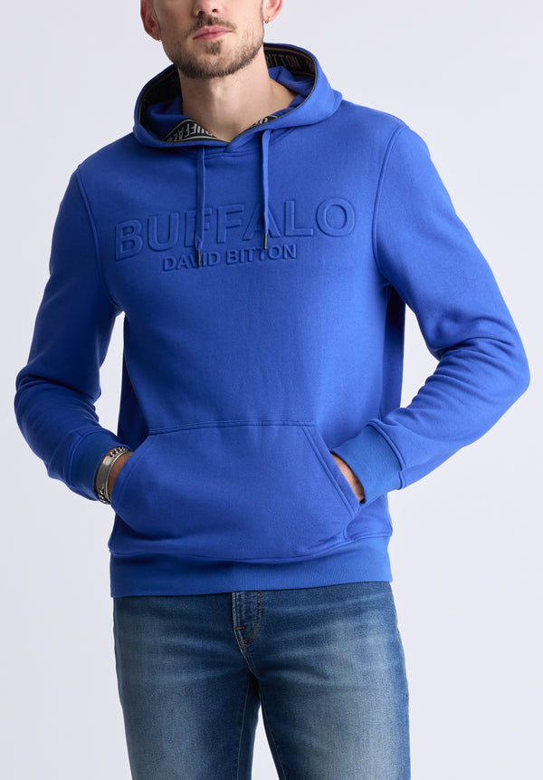 Sweat à capuche avec logo embossé Fadol pour hommes, bleu - BPM13610V