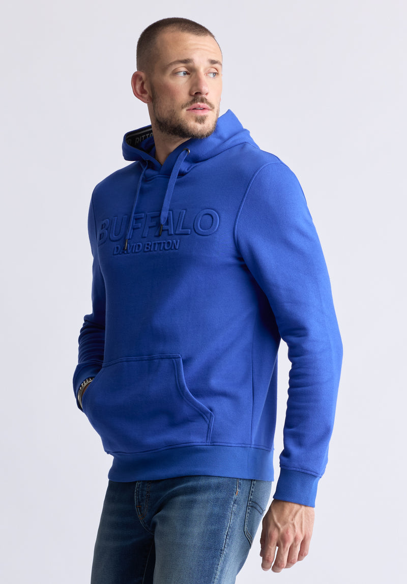 Sweat à capuche avec logo embossé Fadol pour hommes, bleu - BPM13610V